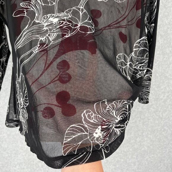 The Limited Womens Mesh Ruched Dark Floral Top Size XL Red Black 90s Grunge EUC - Picture 4 of 12